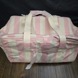 Poppy & Peonies Pink and White Striped Duffel Bag
